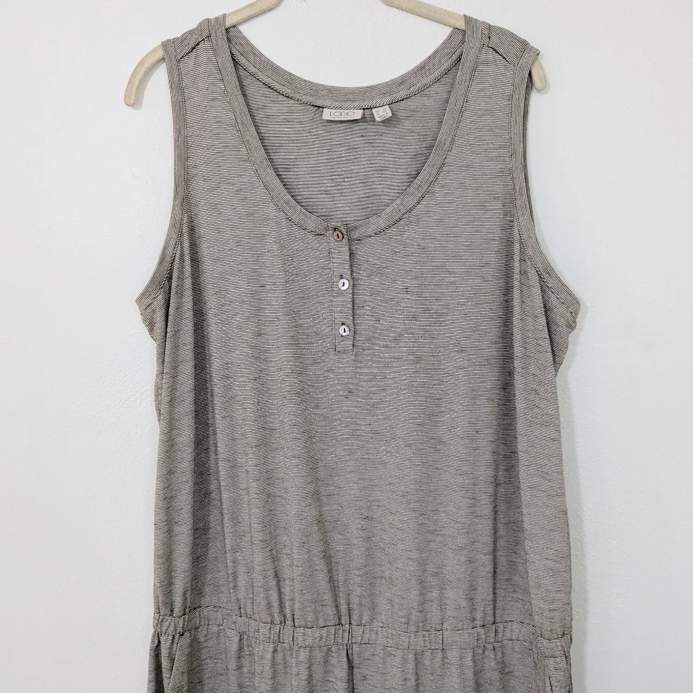 LOGO Lori Goldstein Striped Henley Sleeveless Jumpsuit Space Dye Beige Black 1X